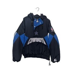 Vintage 90's DALLAS COWBOYS NFL Starter Jacket 1/2 Zip Pullover Hooded Jacket M